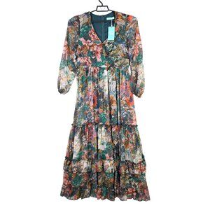 Womens TOLEEN Floral Ruffle Hem Maxi Dress Long Sleeve V Neck Boho Size XL